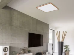 Flache LED Deckenleuchte DORO in Holzoptik Quadrat, 45cm