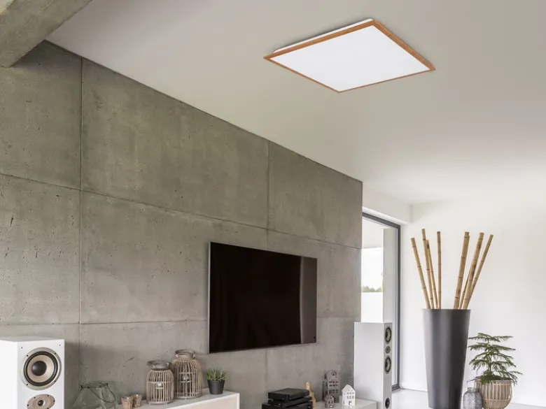 Flache LED Deckenleuchte DORO in Holzoptik Quadrat, 45cm