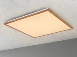Flache LED Deckenleuchte DORO in Holzoptik Quadrat, 45cm
