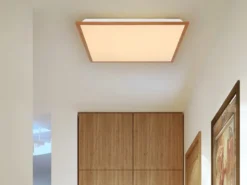 Flache LED Deckenleuchte DORO in Holzoptik Quadrat, 45cm