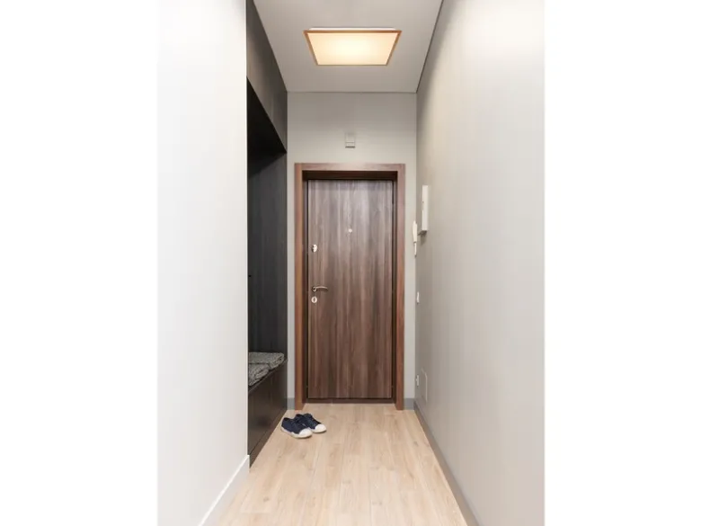 Flache LED Deckenleuchte DORO in Holzoptik Quadrat, 45cm