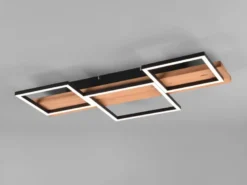 Flache LED Deckenleuchte HARPER dimmbar Holzbrett naturbelassen, Breite 65cm