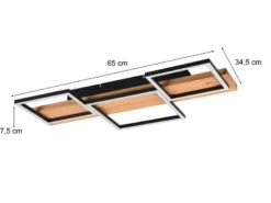 Flache LED Deckenleuchte HARPER dimmbar Holzbrett naturbelassen, Breite 65cm