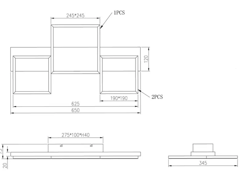 Flache LED Deckenleuchte HARPER dimmbar Holzbrett naturbelassen, Breite 65cm