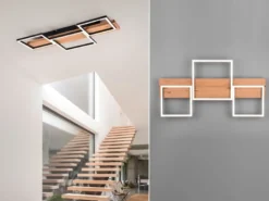 Flache LED Deckenleuchte HARPER dimmbar Holzbrett naturbelassen, Breite 65cm