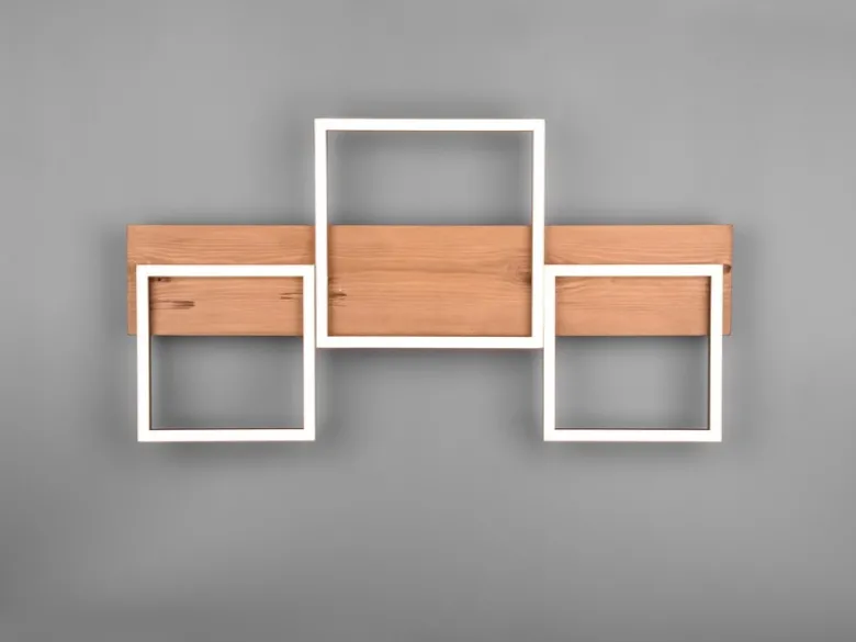 Flache LED Deckenleuchte HARPER dimmbar Holzbrett naturbelassen, Breite 65cm