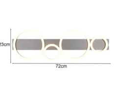 Flache LED Deckenleuchte LUMOS Silber matt mit Ringen, Breite 72cm