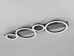 Flache LED Deckenleuchte LUMOS Silber matt mit Ringen, Breite 72cm