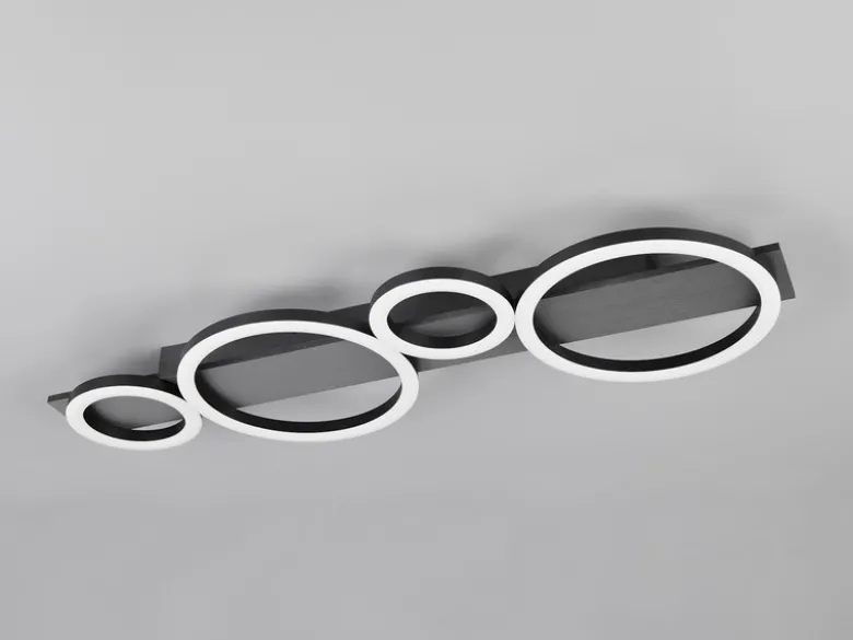 Flache LED Deckenleuchte LUMOS Silber matt mit Ringen, Breite 72cm