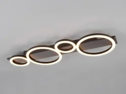Flache LED Deckenleuchte LUMOS Silber matt mit Ringen, Breite 72cm