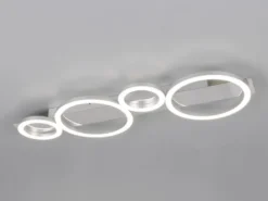 Flache LED Deckenleuchte LUMOS Metall Chrom, Ringe, Wandleuchte Breite 72cm