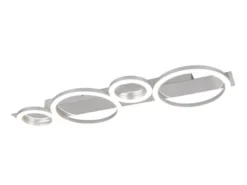 Flache LED Deckenleuchte LUMOS Metall Chrom, Ringe, Wandleuchte Breite 72cm