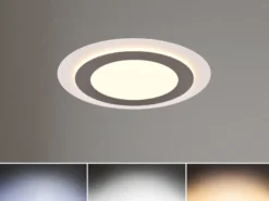 Flache LED Deckenleuchte MORGAN mit Fernbedienung hell & dimmbar, Silber Ø 45cm