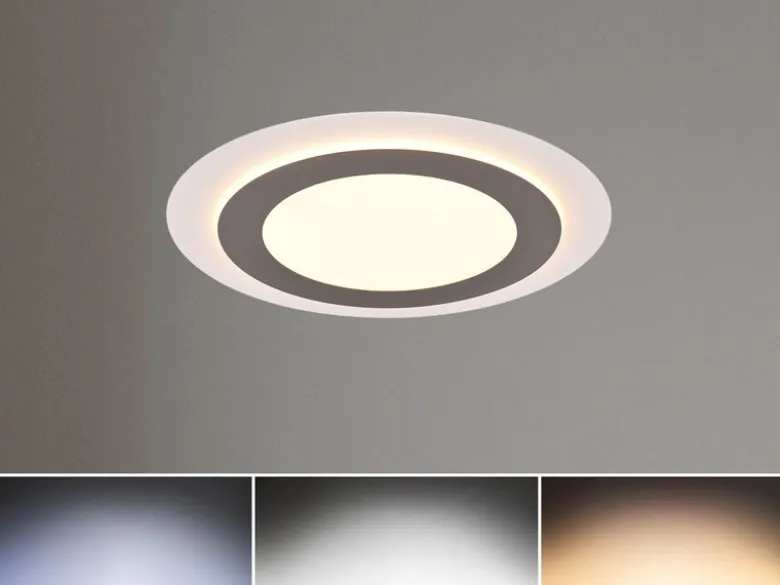 Flache LED Deckenleuchte MORGAN mit Fernbedienung hell & dimmbar, Silber Ø 45cm