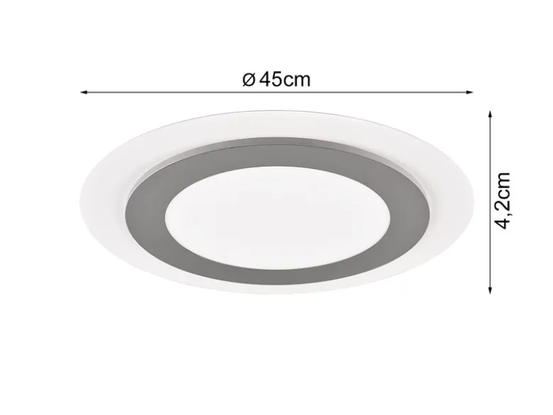 Flache LED Deckenleuchte MORGAN mit Fernbedienung hell & dimmbar, Silber Ø 45cm