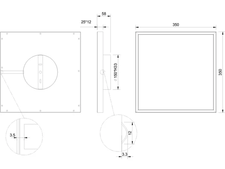 Flache LED Deckenleuchte ROTONDA Schwarz Quadrat, 35cm