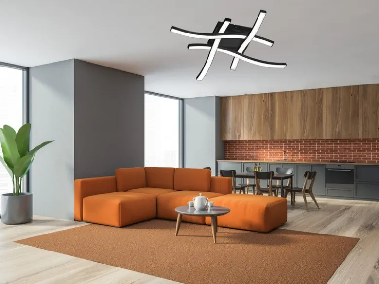 Flache LED Deckenleuchte ROUTE aus Metall Schwarz, Breite 46cm