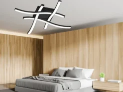 Flache LED Deckenleuchte ROUTE aus Metall Schwarz, Breite 46cm
