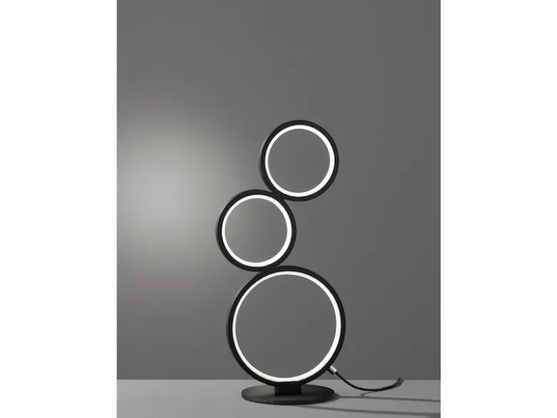 Flache LED Ringleuchte RONDO Tischlampe aus Metall schwarz matt, Höhe 45cm