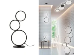 Flache LED Ringleuchte RONDO Tischlampe aus Metall schwarz matt, Höhe 45cm