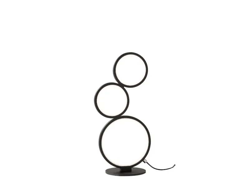 Flache LED Ringleuchte RONDO Tischlampe aus Metall schwarz matt, Höhe 45cm