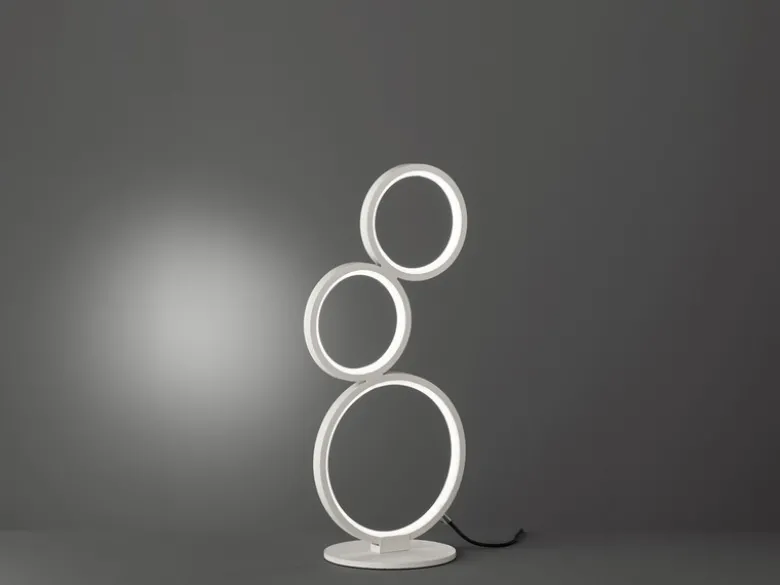 Flache LED RONDO Ringleuchte Tischlampe Metall weiß matt, Höhe 45cm