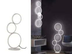 Flache LED RONDO Ringleuchte Tischlampe Metall weiß matt, Höhe 45cm