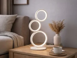 Flache LED RONDO Ringleuchte Tischlampe Metall weiß matt, Höhe 45cm