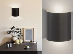 Flache LED Updown Wandleuchte HALV Schwarz / innen Gold, Höhe 15cm