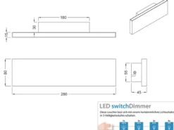 Flache LED Wandleuchte CONCHA Up and Down mit Dimmer, Weiß, Breite 28cm