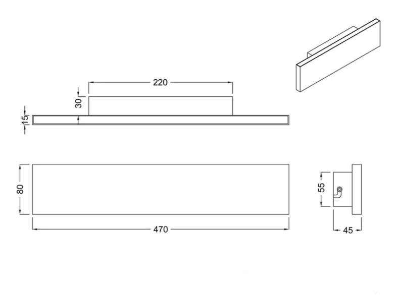 Flache LED Wandleuchte CONCHA Up and Down Anthrazit - 3 Stufen Dimmer, B: 47cm
