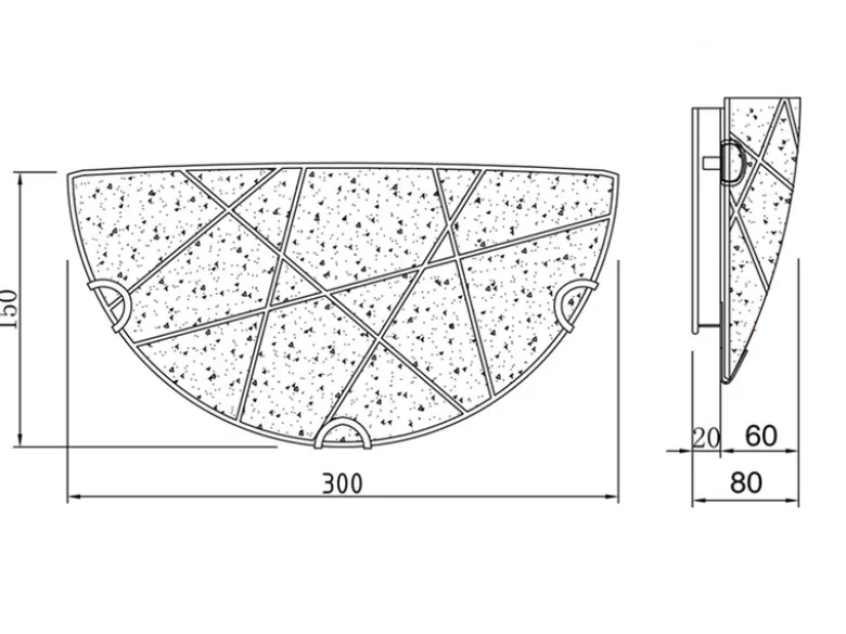 Flache LED Wandleuchte Glasschirm mit Streifendekor, Breite 30cm