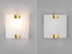 Flache LED Wandleuchte mit Glas Lampenschirm Weiß & Gold, Höhe 20cm