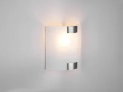 Flache LED Wandleuchte mit Glas Lampenschirm Weiß & Silber, Höhe 20cm