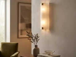 Flache LED Wandleuchte mit Glas Lampenschirm Weiß & Gold, Höhe 40cm