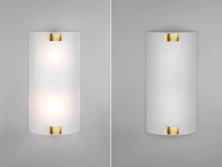Flache LED Wandleuchte mit Glas Lampenschirm Weiß & Gold, Höhe 40cm