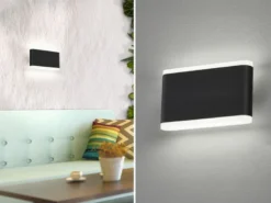 Flache LED Wandleuchte SCOUNCE Schwarz für Innen & Außen, Breite 17,5cm