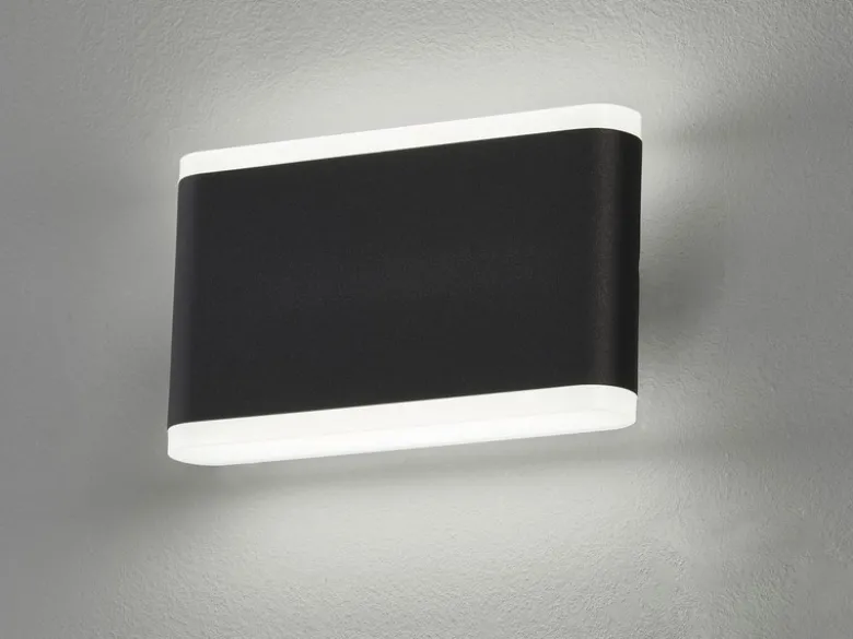 Flache LED Wandleuchte SCOUNCE Schwarz für Innen & Außen, Breite 17,5cm