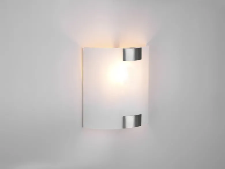 Flache Wandleuchte PURA Glaslampenschirm Silber, Höhe 20cm