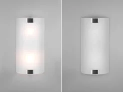Flache Wandleuchte PURA Glaslampenschirm Silber, Höhe 40cm