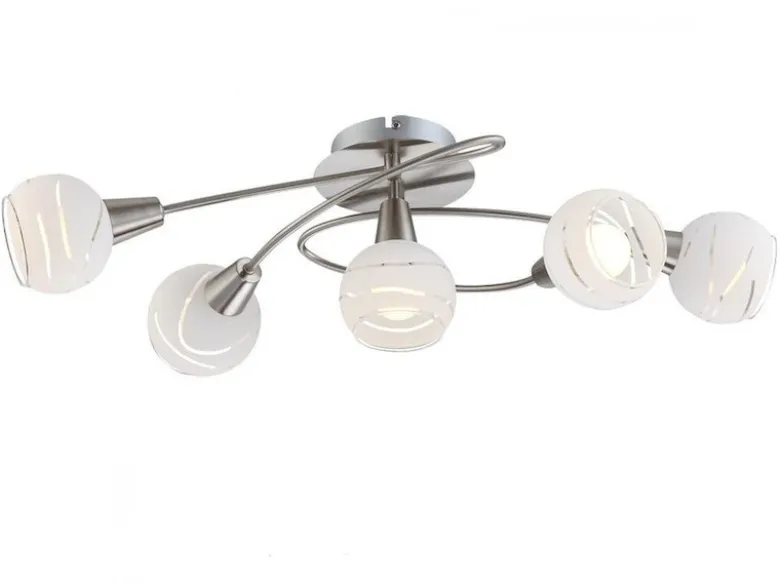 5-flammige Deckenleuchte mit E14 LED, Glasschirme satiniert mit Muster, B: 62cm