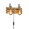 2-flammige Holzbrett Wandlampe KHAN mit Vintage Industriedesign, Breite 35cm
