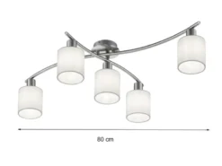 5 flammige LED Deckenleuchte mit Stoffschirmen Weiß - Arm schwenkbar, B: 80cm