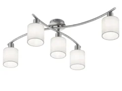 5 flammige LED Deckenleuchte mit Stoffschirmen Weiß - Arm schwenkbar, B: 80cm