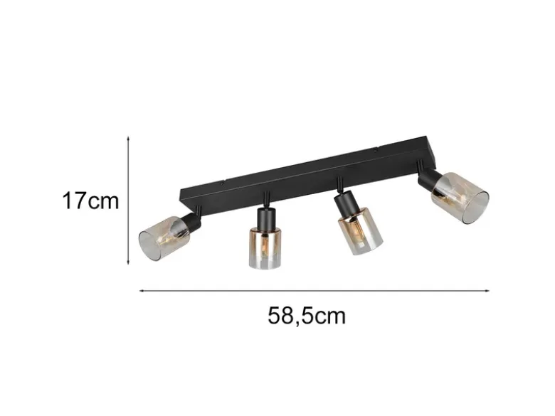 4-flammiger Deckenstrahler CADIZ mit Glasschirmen Amberfarbig, Breite 58cm