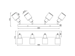 4-flammiger Deckenstrahler CADIZ mit Glasschirmen Amberfarbig, Breite 58cm