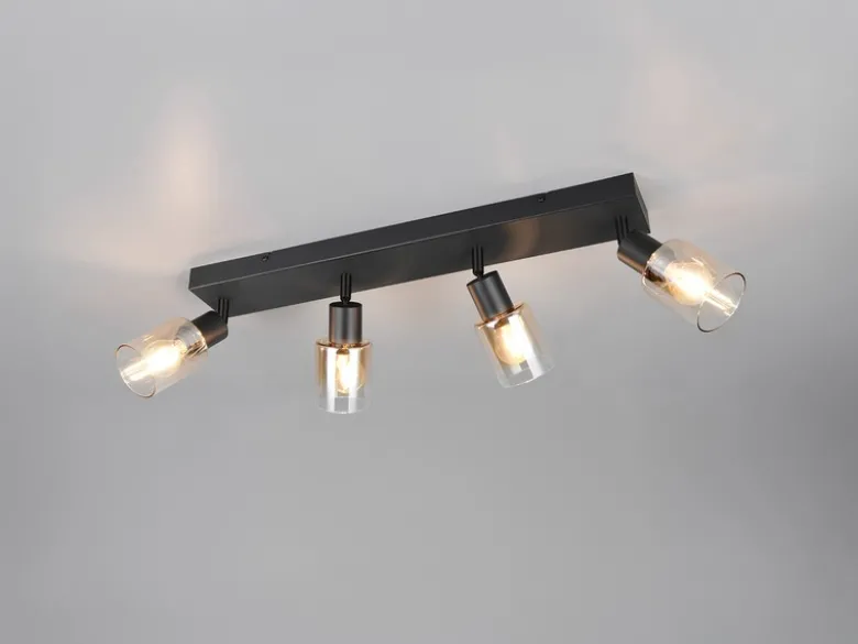 4-flammiger Deckenstrahler CADIZ mit Glasschirmen Amberfarbig, Breite 58cm