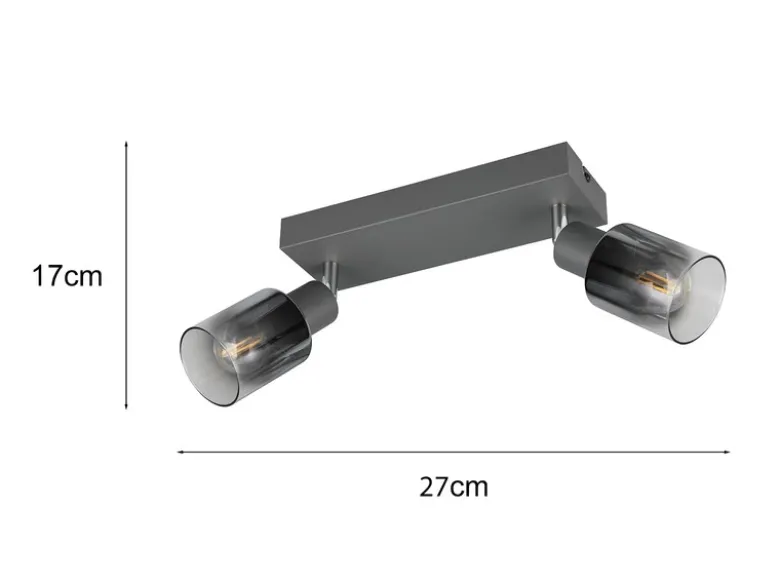 2-flammiger Deckenstrahler CADIZ mit Chrom Glasschirmen, Breite 27cm