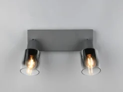 2-flammiger Deckenstrahler CADIZ mit Chrom Glasschirmen, Breite 27cm