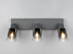 3-flammiger Deckenstrahler CADIZ mit Chrom Glasschirmen, Breite 42cm